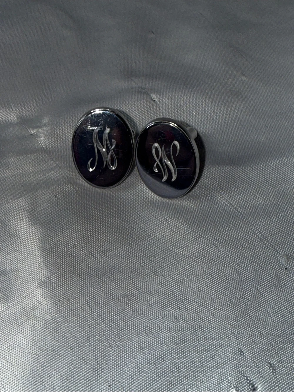 Monogram Silver Tone Oval Cufflinks - Stylish Men's Accessory- M or W